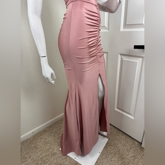 Blue. S Nude Pink Off Shoulder Ruched Jersey Slit Mermaid Dress Size M #137 - Picture 7 of 15